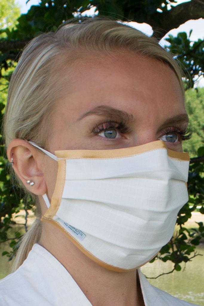 Face Masks & Eyewear S/M / Ivory with Honey Trim Solid with Trim Pleated Wellness Face Mask by Fashionizer Spa Uniforms